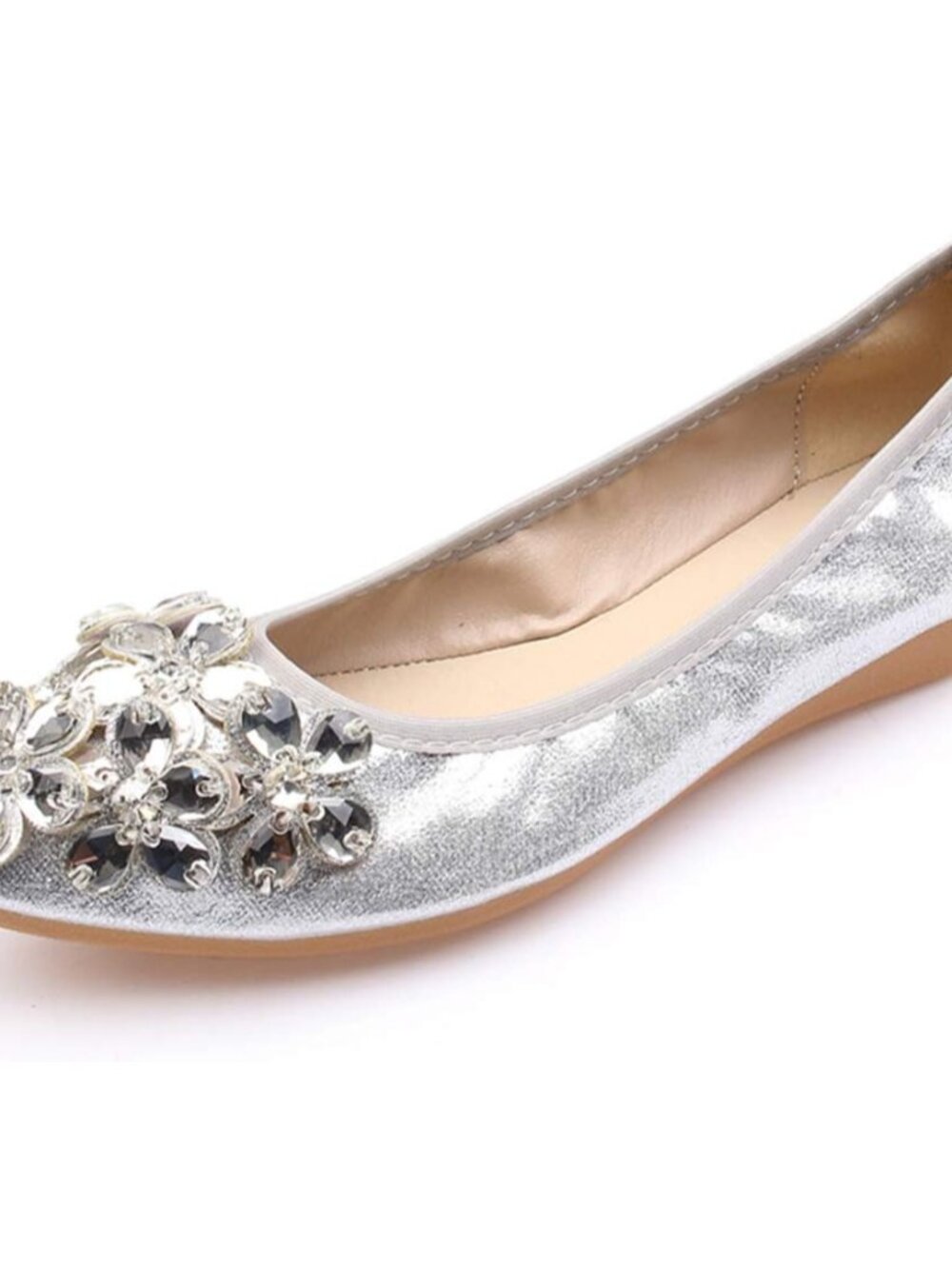 Women Foldable Ballet Flats, Pointed Toe Wedding Rhinestone Slip on Flat Shoes